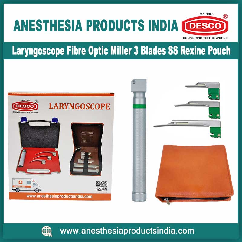 Laryngoscope-Fibre-Optic-Miller-3-Blades-SS-Rexine-Pouch