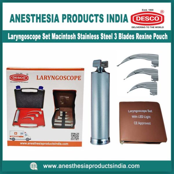 Laryngoscope-Set-Macintosh-Stainless-Steel-3-Blades-Rexine-Pouch
