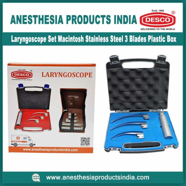 Laryngoscope-Set-Macintosh-Stainless-Steel-3-Blades-Plastic-Box