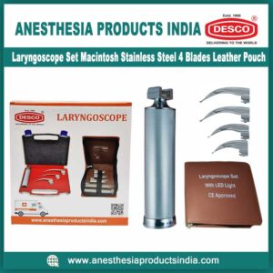 Laryngoscope-Set-Macintosh-Stainless-Steel-4-Blades-Leather-Pouch