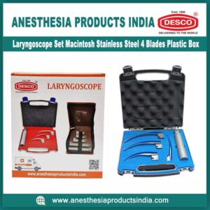 Laryngoscope-Set-Macintosh-Stainless-Steel-4-Blades-Plastic-Box