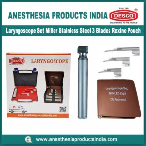 Laryngoscope-Set-Miller-Stainless-Steel-3-Blades-Rexine-Pouch