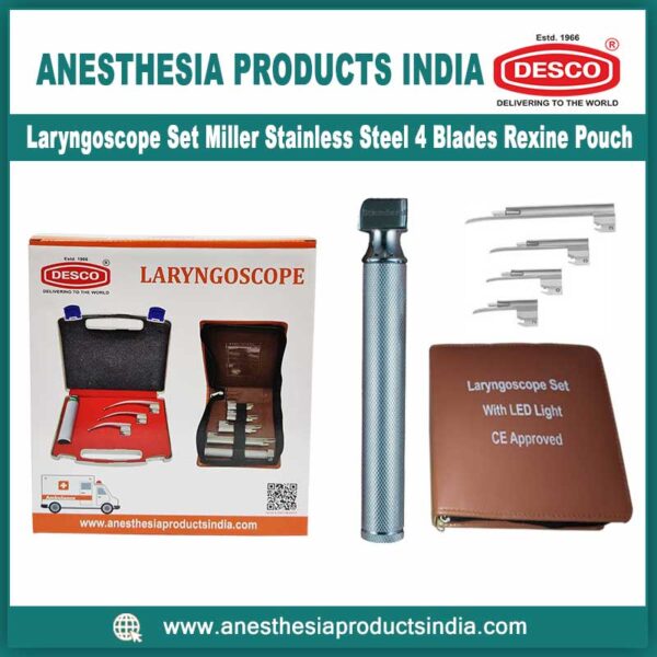 Laryngoscope-Set-Miller-Stainless-Steel-4-Blades-Rexine-Pouch