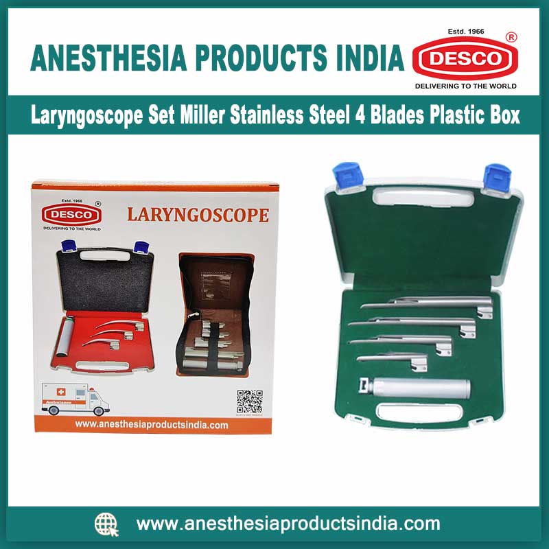 Laryngoscope-Set-Miller-Stainless-Steel-4-Blades-Plastic-Box